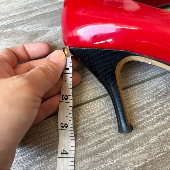 Tahari RIDDLE Red Patent  Leather Heels Open Square Toe Pumps - Picture 12 of 15